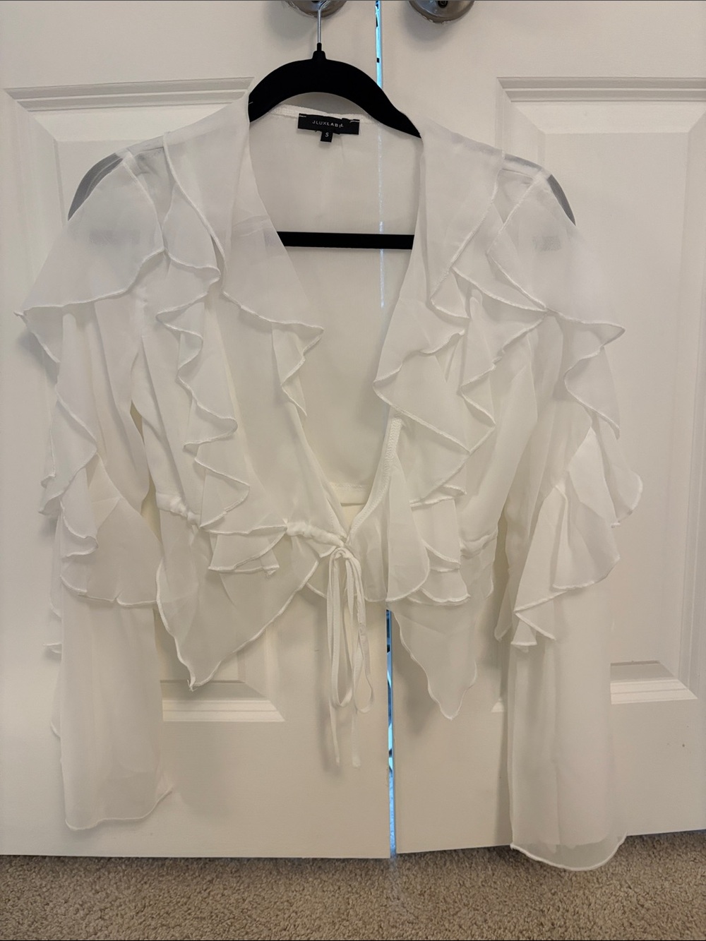 JLUXLABEL White Sheer Ruffle Tie-Front Blouse